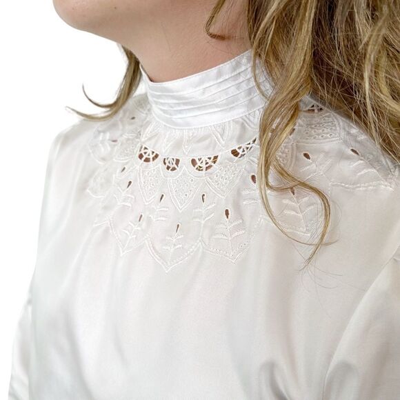 The Ascot Collection by Lady Arrow Broderie Anglaise Top Vintage 70s High Neck - Picture 2 of 7
